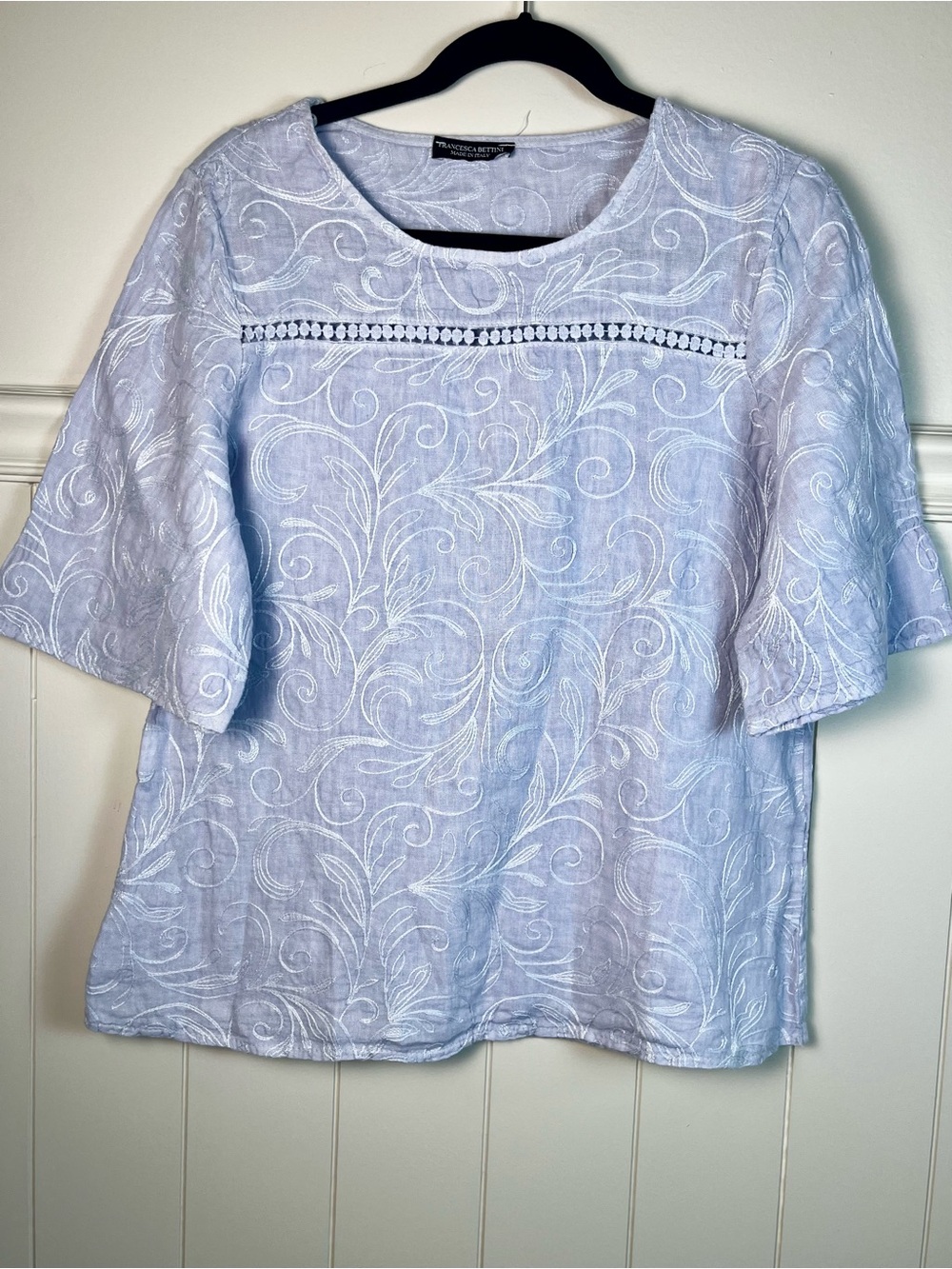 Francesca Bettini linen Light Blue Embroidered Linen Top size S